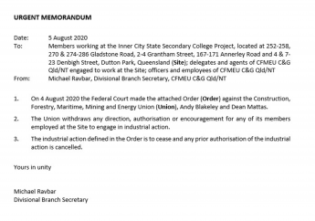 FEDERAL COURT INJUNCTION RE BROAD CONSTRUCTION
